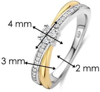 Ti Sento Ring 12374ZY/56 Zilver 14k Gold Plated Dubbel met Zirkonia Maat 56 Zilver