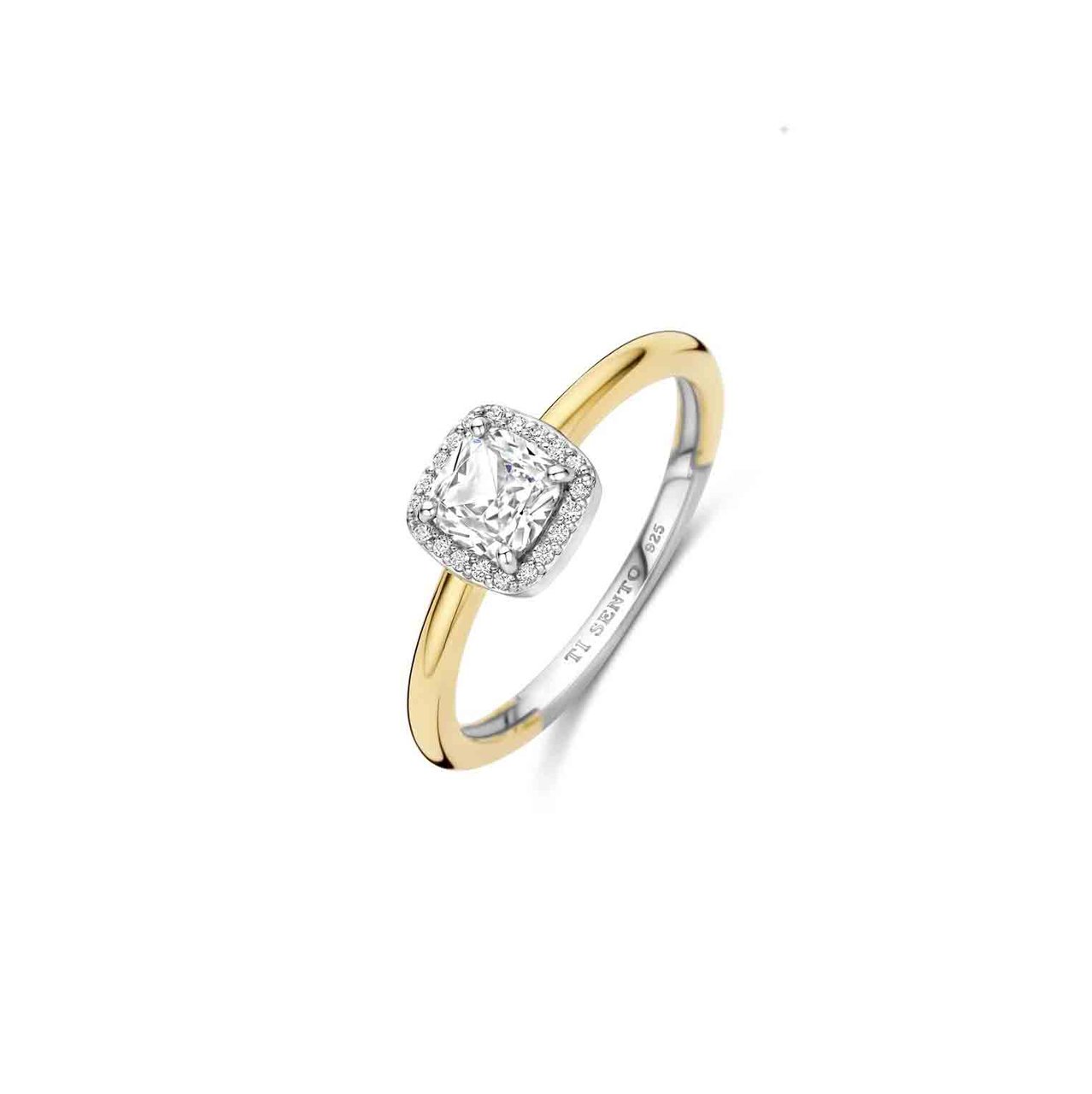 Ti Sento Ring 12388ZY/56 Zilver met Geelgouden Plating en Zirkonia Maat 56 Goud
