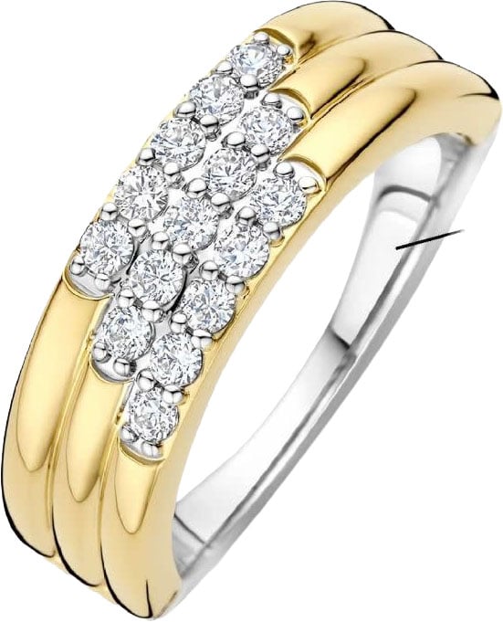 Ti Sento Ring 12411ZY/56 Zilver met 14k Geelgouden Plating 3 Lagen met Zirkonia Maat 56 Goud