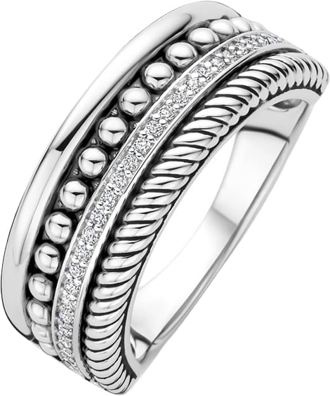 Ti Sento Ring 12418ZI/56 Zilver Vier Lagen met Zirkonia Maat 56 Zilver
