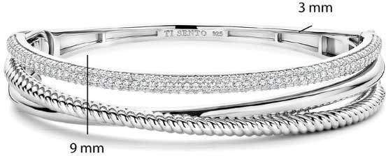 Ti Sento Ti Sento Armband 23094ZI Zilver met Drie Banen en Zirkonia Maat 60 Zilver