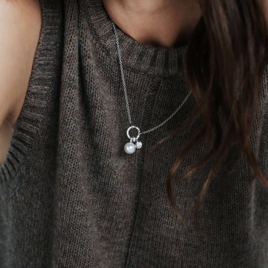 Ti Sento Ti Sento Collier 34113PW/42 Zilver Anker met Parel Hanger en Zirkonia 38-48cm Zilver