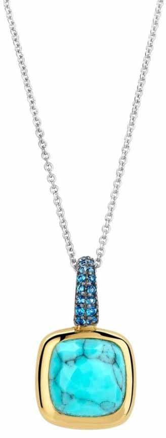 Ti Sento Ti  Sento Collier 6829TQ Zilver met Goude Plating en Turqouise Steen en Blauwe Zirkonia's 45cm Divers