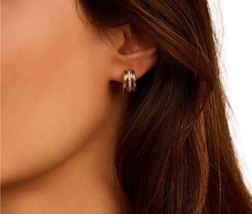 Ti Sento Oorbellen 78010ZY Zilver met Geelgouden Pleting Drie Ringetjes met Zirkonia 14mm Goud
