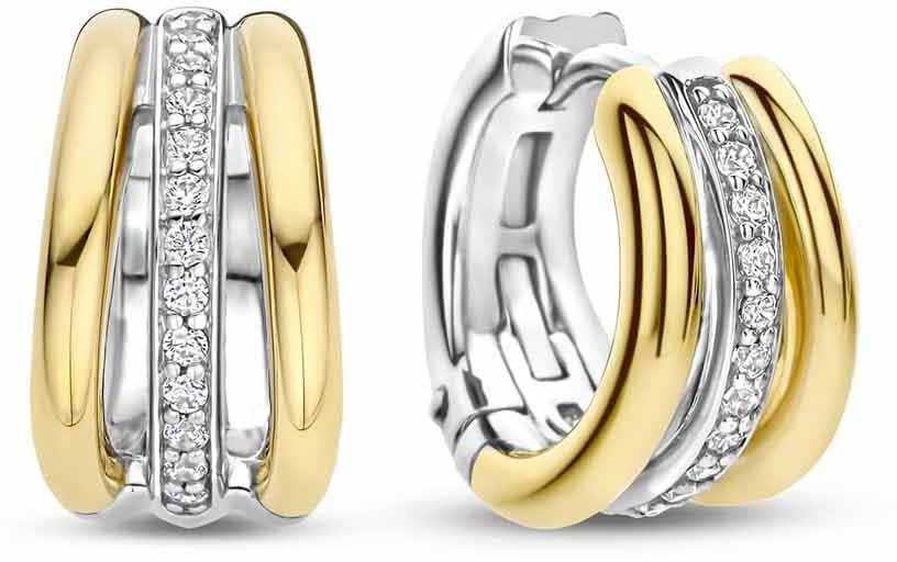 Ti Sento Ti Sento Oorbellen 78010ZY Zilver 14k Gold Plated Drie Ringetjes met Zirkonia Goud