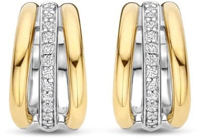 Ti Sento Ti Sento Oorbellen 78010ZY Zilver met Geelgouden Pleting Drie Ringetjes met Zirkonia 14mm Goud