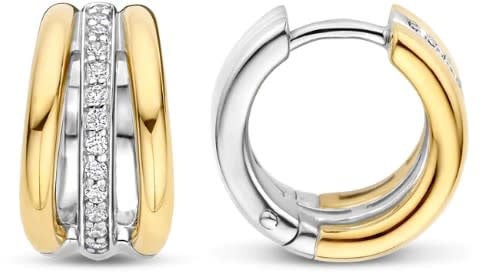 Ti Sento Ti Sento Oorbellen 78010ZY Zilver met Geelgouden Pleting Drie Ringetjes met Zirkonia 14mm Goud