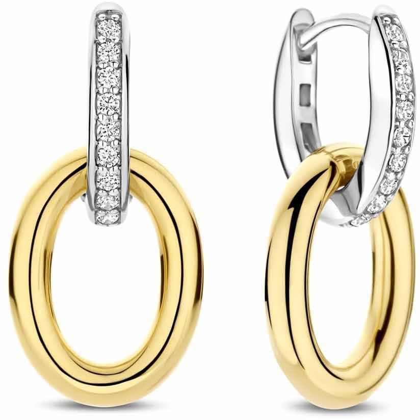 Ti Sento Ti Sento Oorbellen 78015ZY Zilver 14k Geelgouden Plating Dubbel met Zirkonia Divers