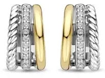 Ti Sento Oorbellen 78025ZY Zilver met Geelgouden Plating Driedubbele Ringen met Zirkonia 8.5mm x 14mm Goud