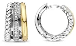 Ti Sento Oorbellen 78025ZY Zilver met Geelgouden Plating Driedubbele Ringen met Zirkonia 8.5mm x 14mm Goud