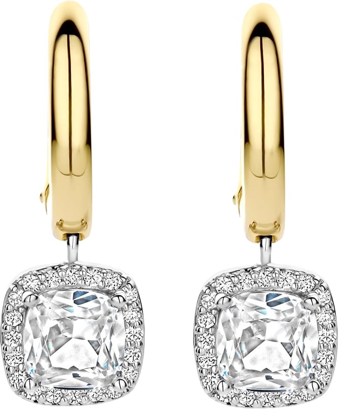 Ti Sento Oorbellen 78030ZY Zilver met 14k Geelgouden Plating met Steen en Zirkonia Goud