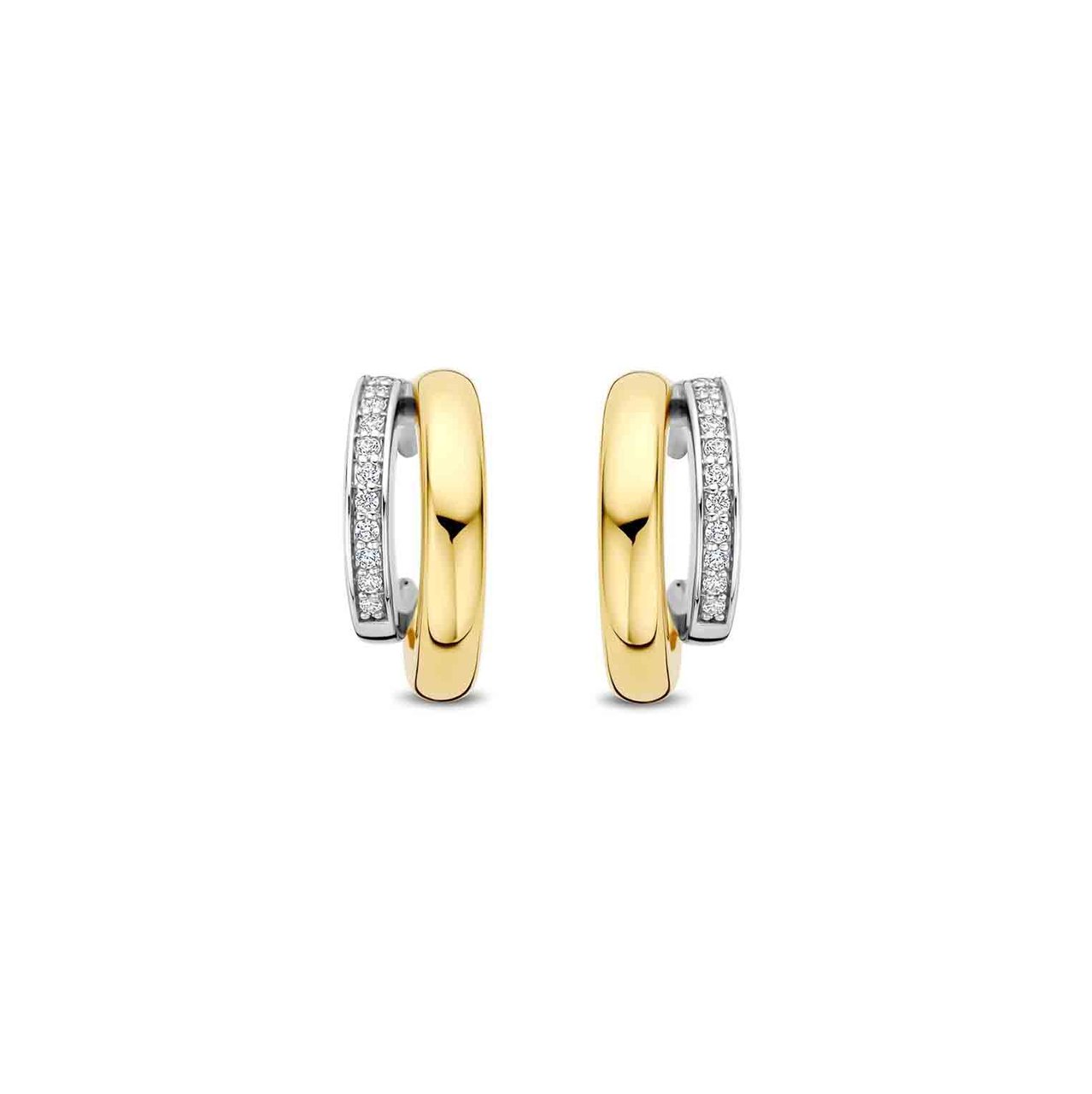 Ti Sento Oorbellen 78035ZY Zilver met 14k Geelgouden Plating Dubbele Oorstekers met Zirkonia Goud