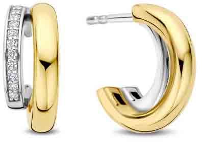 Ti Sento Oorbellen 78035ZY Zilver met 14k Geelgouden Plating Dubbele Oorstekers met Zirkonia Goud