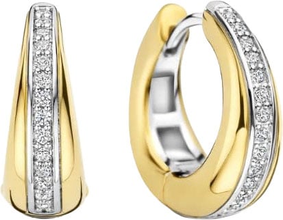 Ti Sento Ti Sento Oorbellen 78049ZY Zilver met Geelgouden Plating en Zirkonia 6mm x 16mm Goud
