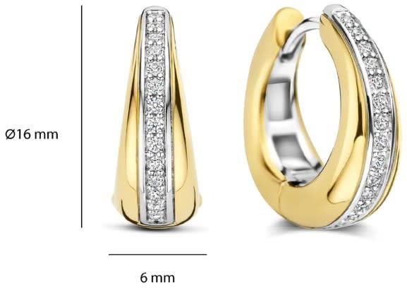 Ti Sento Ti Sento Oorbellen 78049ZY Zilver met Geelgouden Plating en Zirkonia 6mm x 16mm Goud