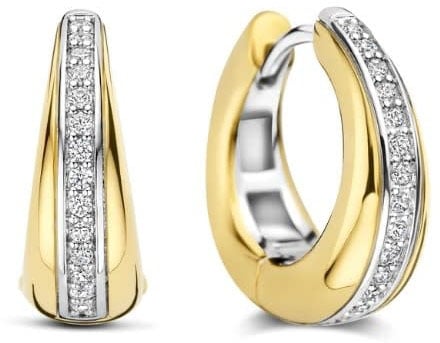 Ti Sento Ti Sento Oorbellen 78049ZY Zilver met Geelgouden Plating en Zirkonia 6mm x 16mm Goud