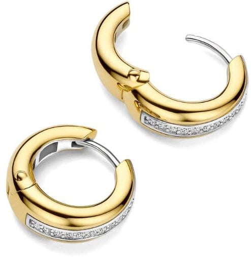 Ti Sento Ti Sento Oorbellen 78049ZY Zilver met Geelgouden Plating en Zirkonia 6mm x 16mm Goud
