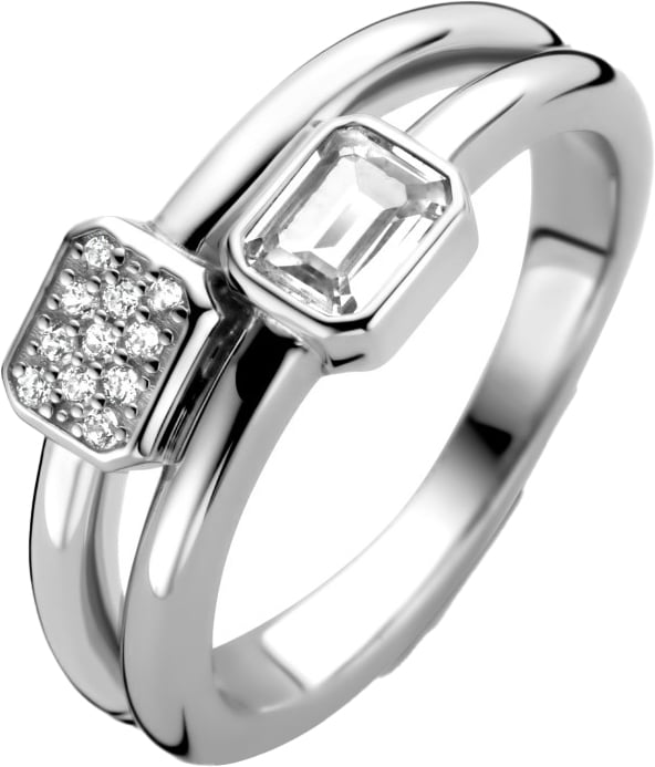 Ti Sento Ti Sento Ring 12275ZI/56 zilver dubbel met gezette baquet en pave stenen Zilver
