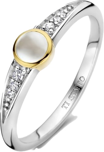 Ti Sento Ti Sento ring 12305MW/54 Zilver 14k Geelgouden Plating Zetting met Maansteen en Zirkonia Zilver