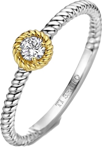 Ti Sento TI SENTO Ring 12306ZY/54 Zilver Gedraaid Design met Vergulde Zetting en Zirkonia Zilver