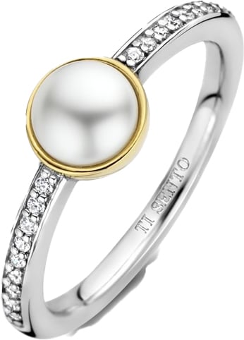 Ti Sento Ti Sento Ring 12308YP/54 Zilver Bi-color met Parel en Zirkonia Maat 54 Zilver