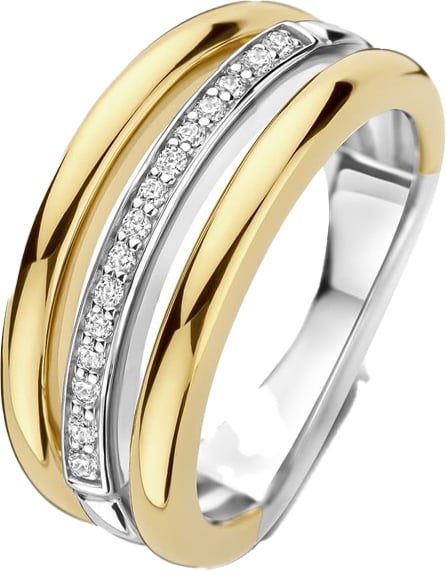 Ti Sento Ti Sento Ring 12369ZY/58 Zilver 14k Geelgouden Plating Driedubbel met Zirkonia Maat 58 Goud