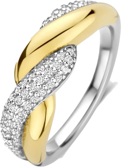 Ti Sento Ti Sento Ring 12370ZY/54 Zilver 14k Geelgouden Plating Dubbel met Zirkonia Maat 54 Goud