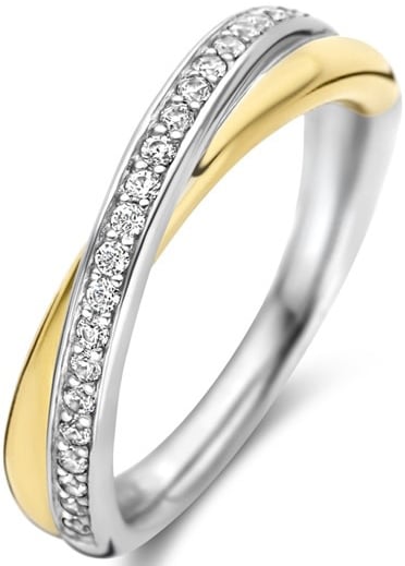 Ti Sento Ti Sento Ring 1953ZY/54 Zilver 14k Geelgouden Plating met Zirkonia Zilver