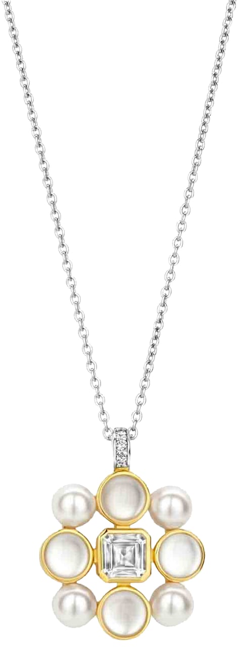 Ti Sento Ti Sento Collier 34046YP Zilver met Goude Plating met Parels, Maansteen en Zirkonia 38-48cm Goud