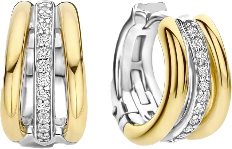 Ti Sento Ti Sento Oorbellen 78010ZY Zilver 14k Gold Plated Drie Ringetjes met Zirkonia Goud