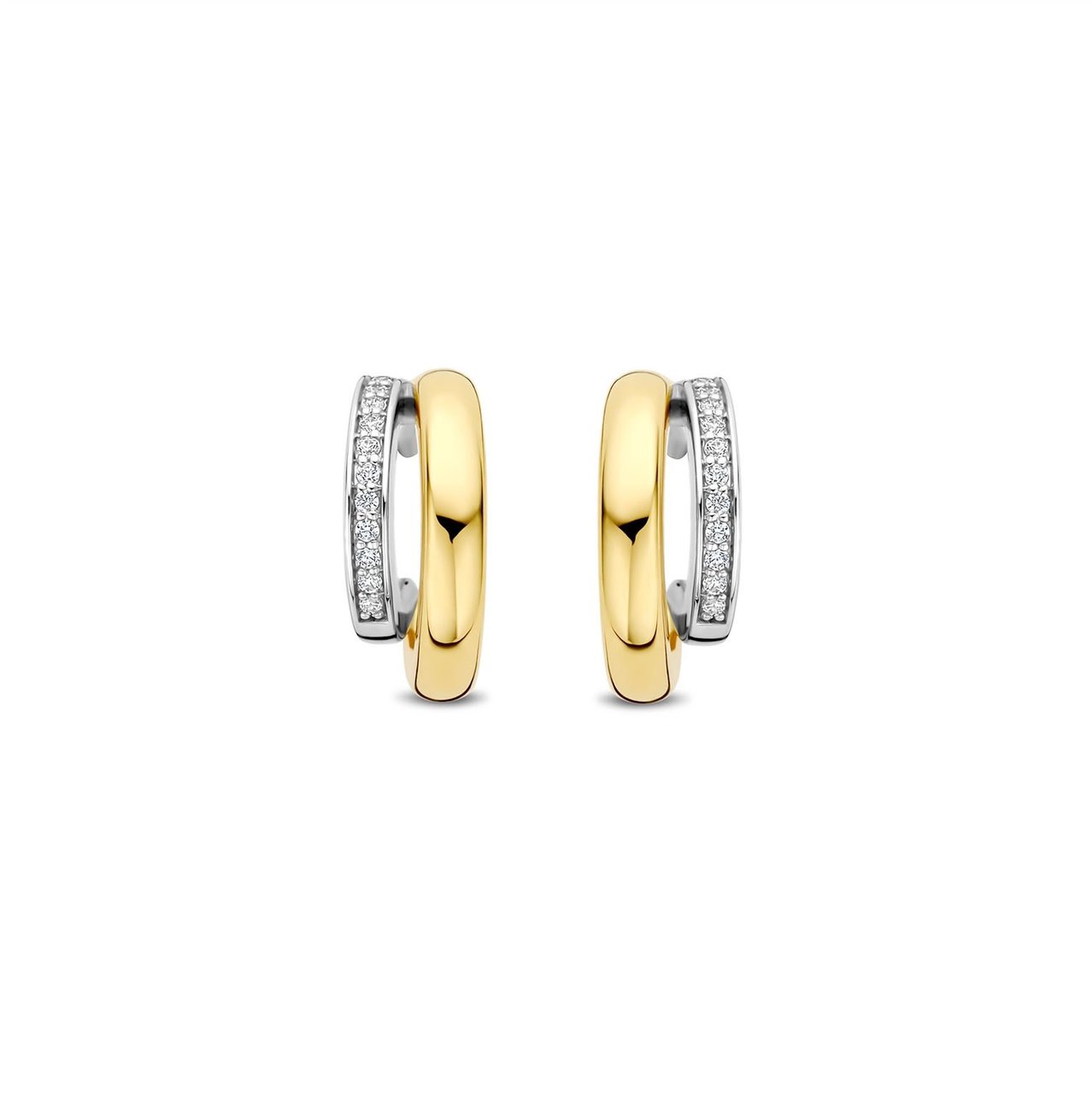 Ti Sento Ti Sento Oorbellen 78035ZY Zilver met 14k Geelgouden Plating Dubbele Oorstekers met Zirkonia Goud