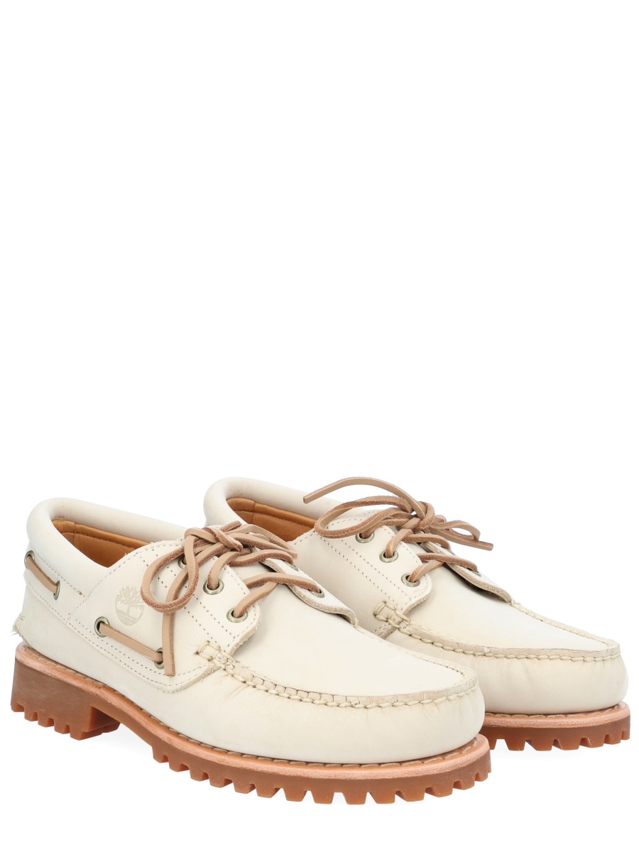 Timberland Light Beige Moc Toe Tread Boat Shoes Neutraal