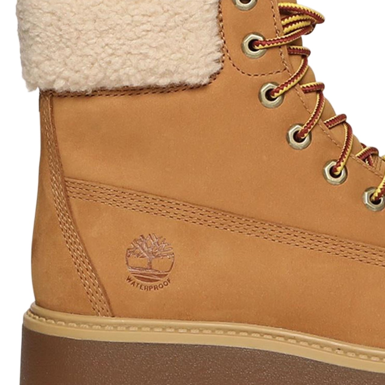 Timberland Round Toe Leather Ankle Boots With Teddy Fleece Collar Bruin