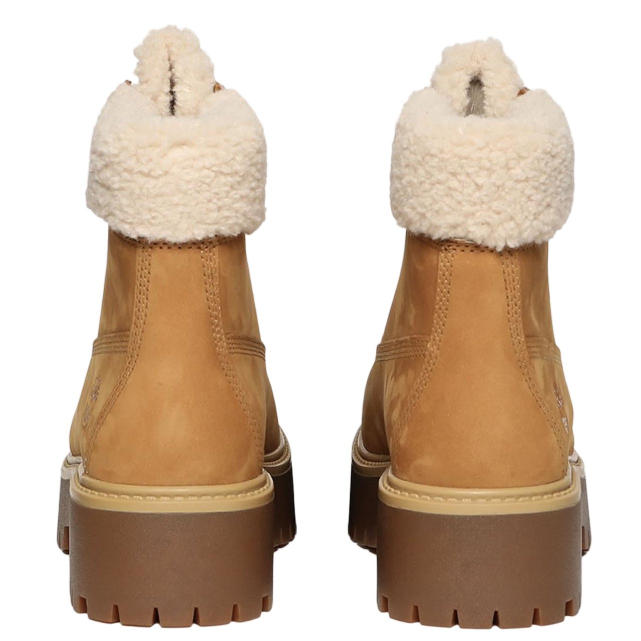 Timberland Round Toe Leather Ankle Boots With Teddy Fleece Collar Bruin