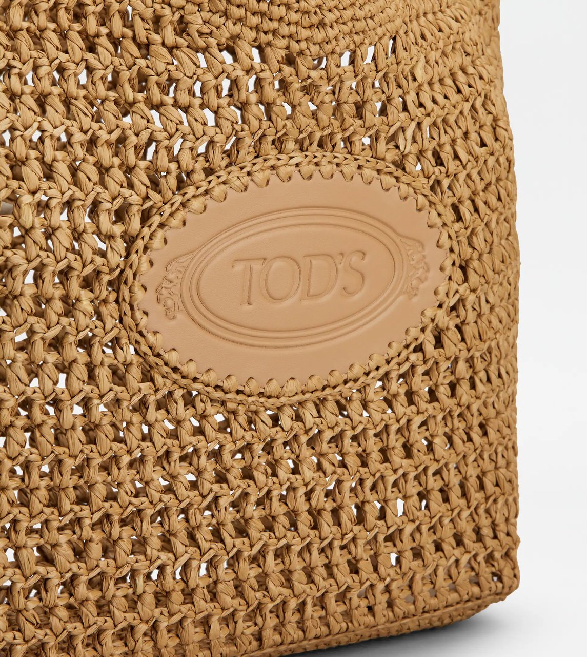 Tod's Medium Woven Tote Bag with Leather Logo Patch Bruin