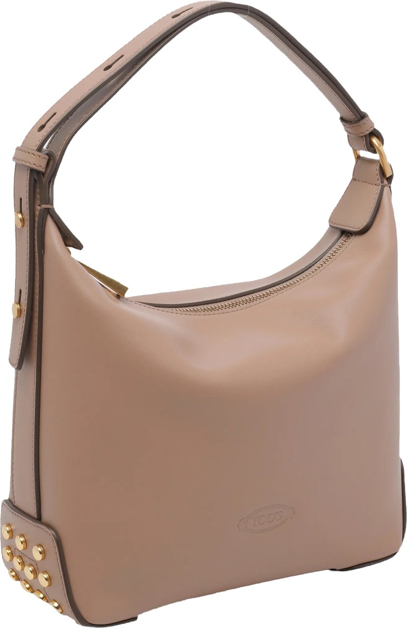 Tod's Structured Handbag with Embossed Branding and Gold-Stud Detail Bruin