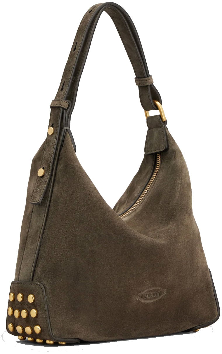 Tod's Metal Dots Mini Bag Grey Suede Grijs