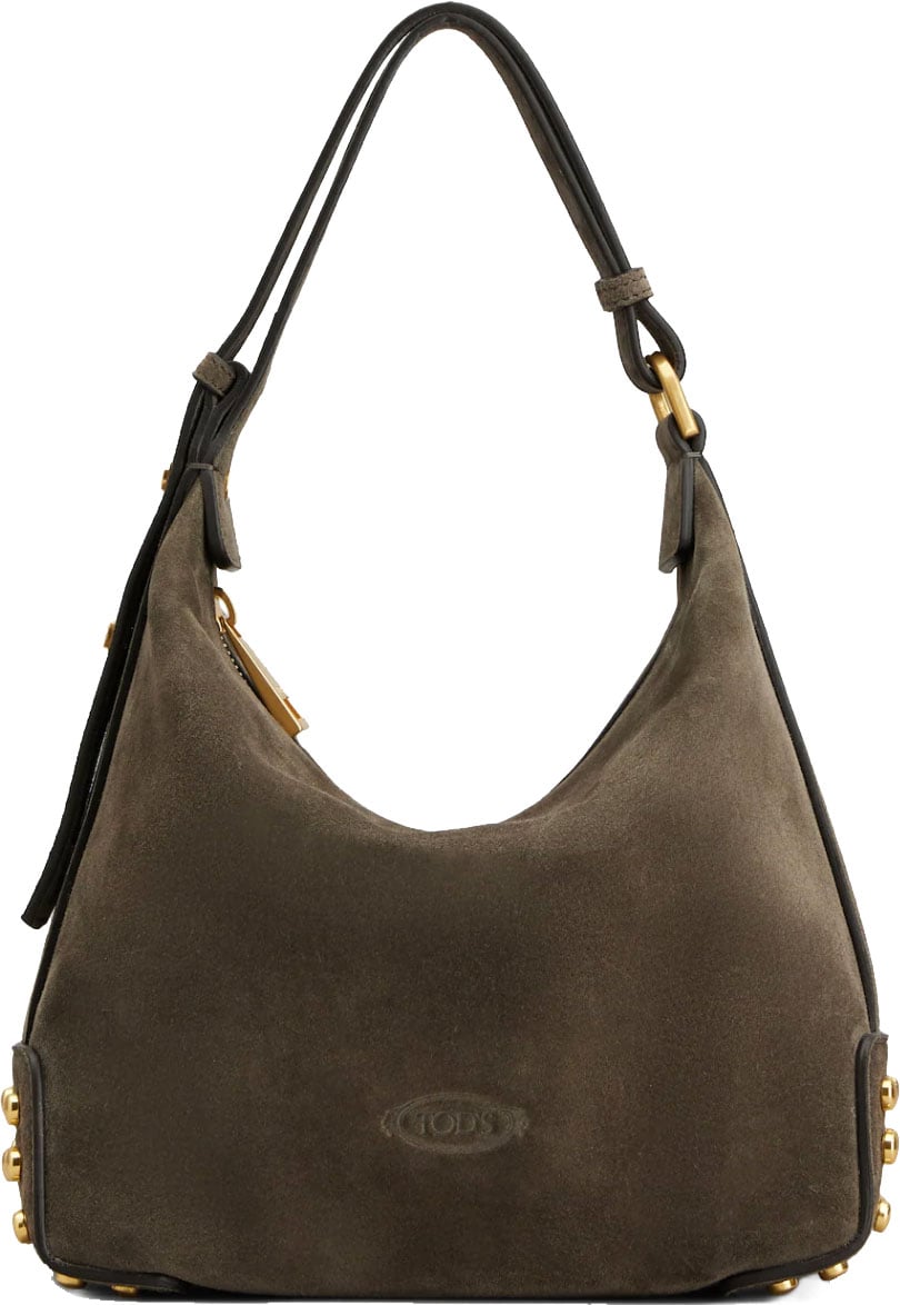 Tod's Metal Dots Mini Bag Grey Suede Grijs