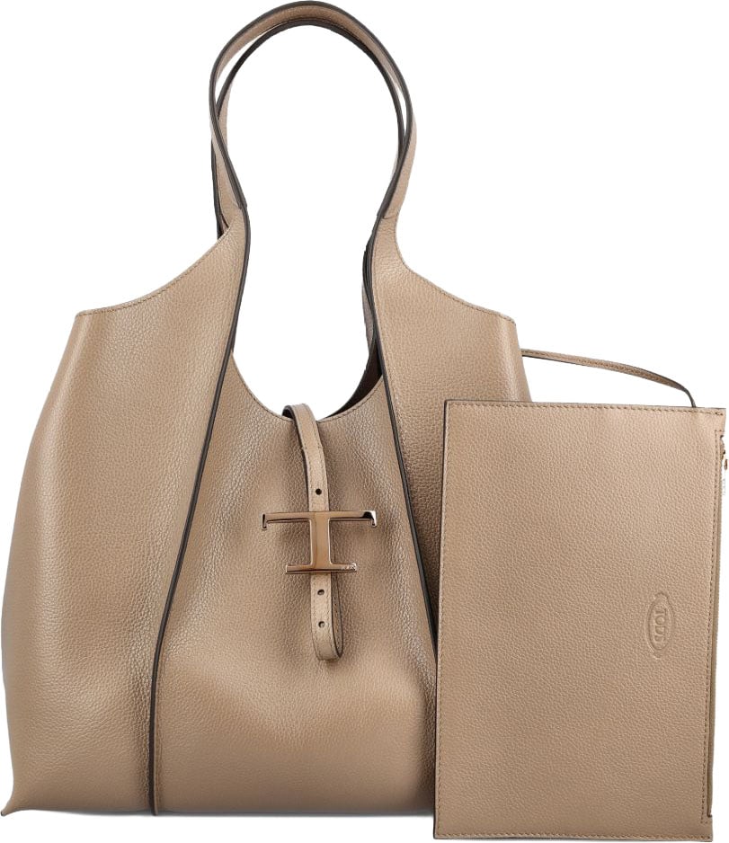 Tod's Beige Grained Texture Tote Neutraal