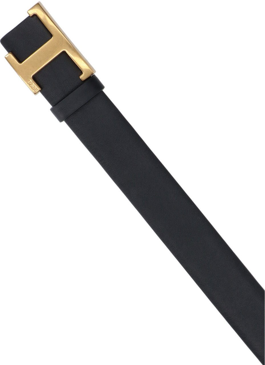 Tod's Reversible Calf Leather Belt With Gold-Tone Logo Buckle Zwart