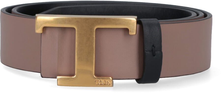 Tod's Reversible Calf Leather Belt With Gold-Tone Logo Buckle Zwart