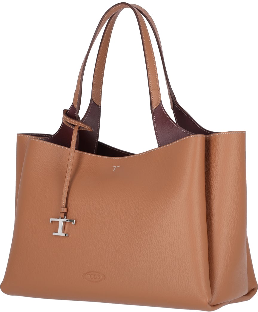 Tod's Medium Tote Bag In Brown Hammered Leather Bruin