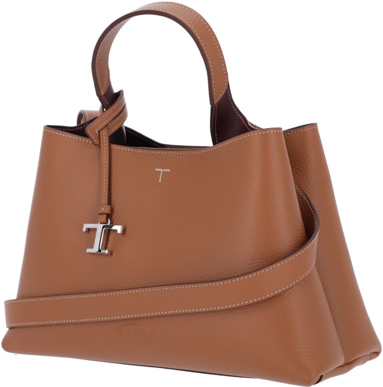 Tod's Small Handbag In Brown Hammered Calfskin Neutraal