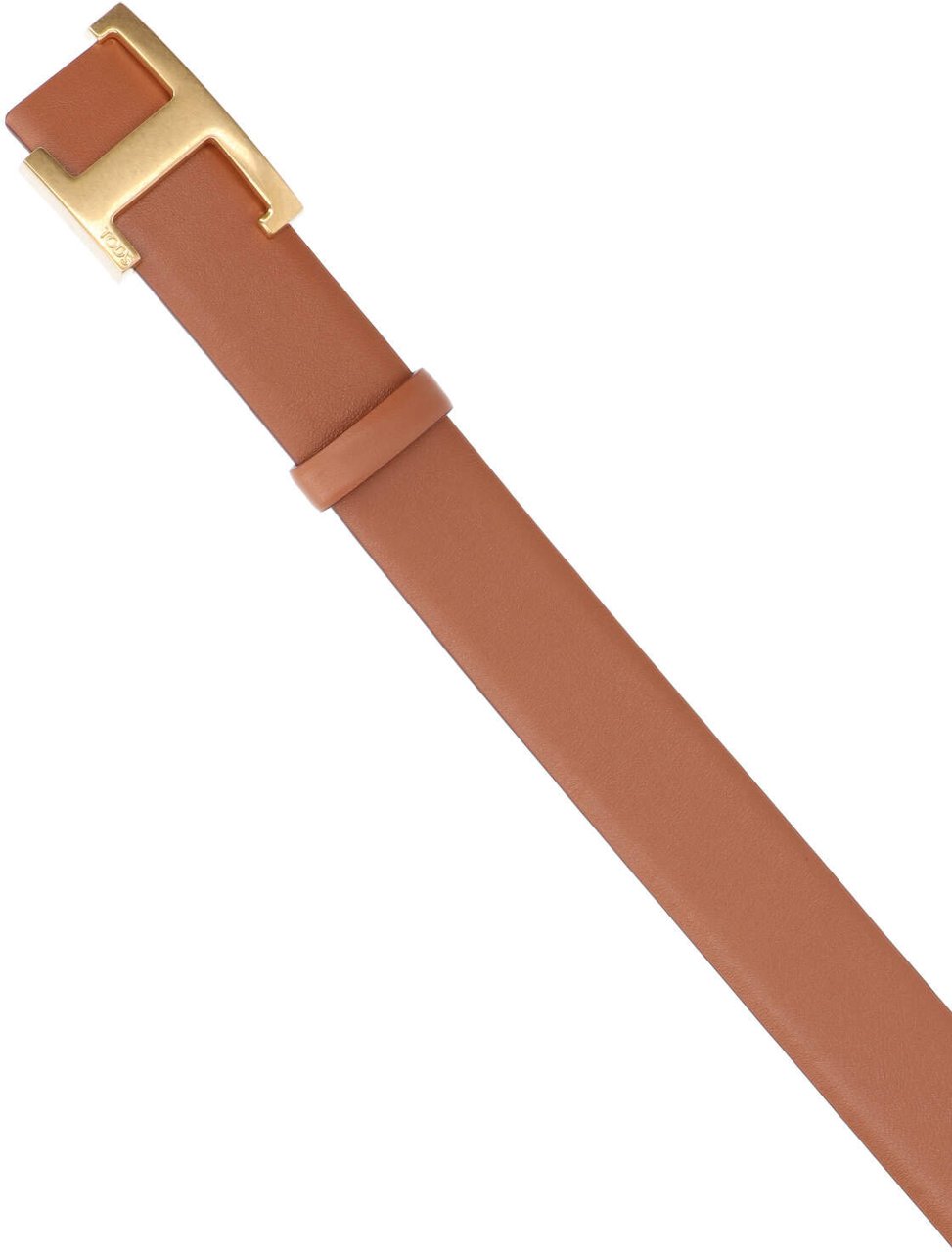 Tod's Reversible Hammered Leather Belt With Signature Gold-Tone Buckle Bruin