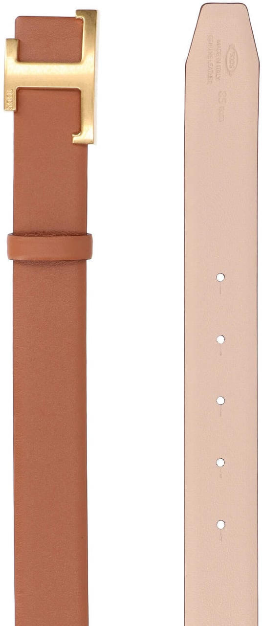 Tod's Reversible Hammered Leather Belt With Signature Gold-Tone Buckle Bruin