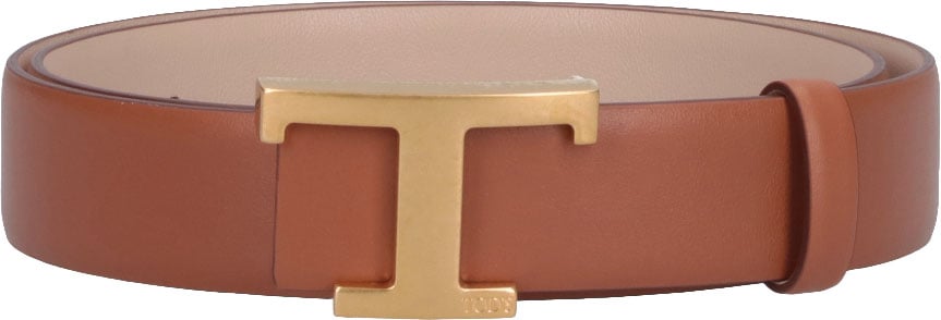 Tod's Reversible Hammered Leather Belt With Signature Gold-Tone Buckle Bruin