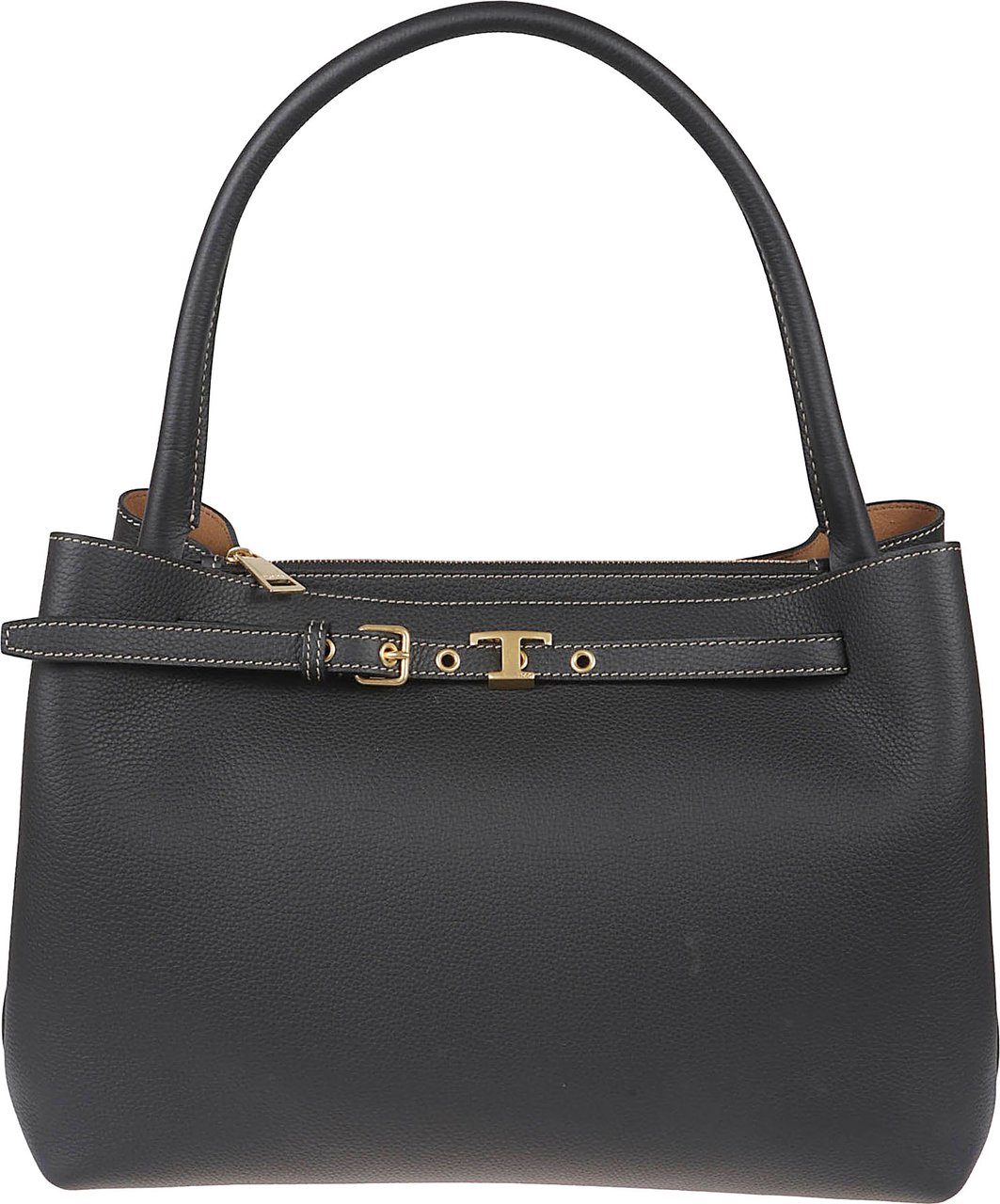 Tod's Structured Handbag In Textured Black Leather Grijs