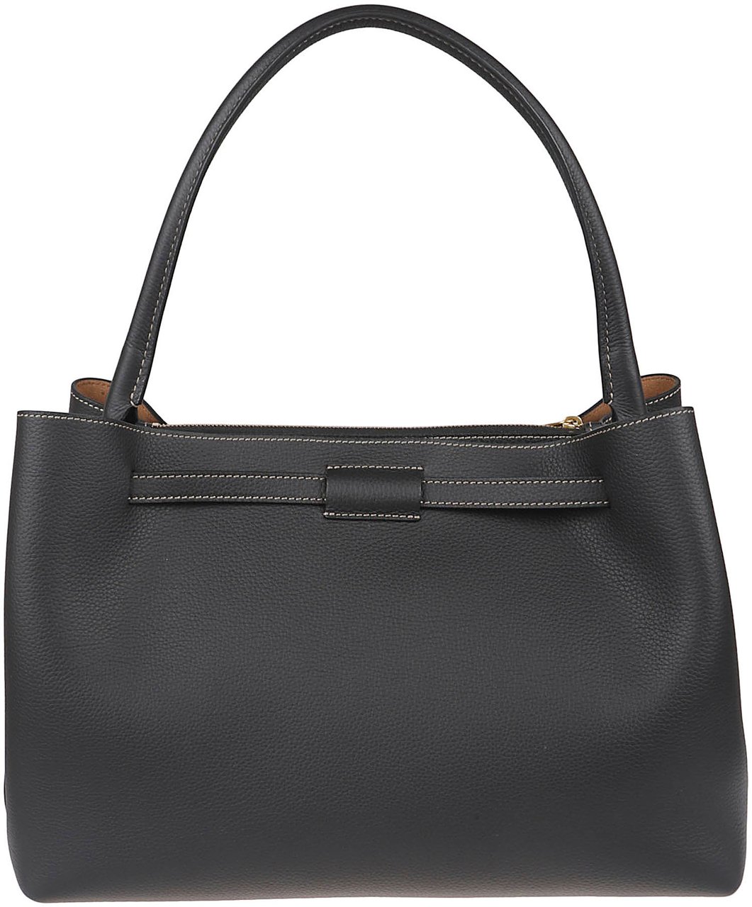 Tod's Structured Handbag In Textured Black Leather Grijs