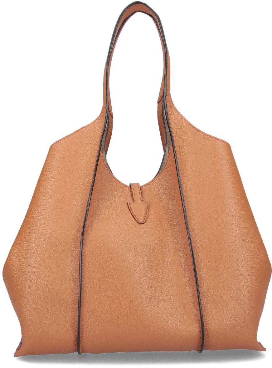 Tod's Spacious Hammered Calf Leather Tote Bag Bruin