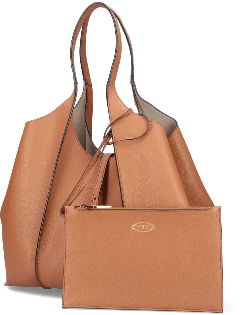 Tod's Spacious Hammered Calf Leather Tote Bag Bruin
